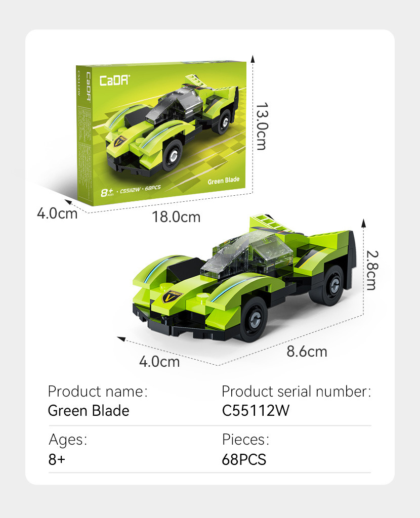 Mini Green Blade Sports Car - 68 pcs - Image 3
